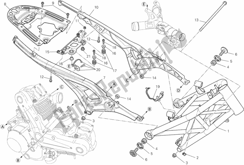 All parts for the Frame of the Ducati Monster 795 Thailand 2014